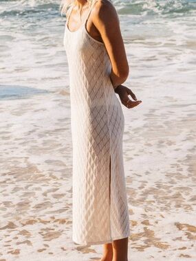Billabong Day Dream Ivory Diamond-Pattern Slip Dress Swim Cover Up M/ 10